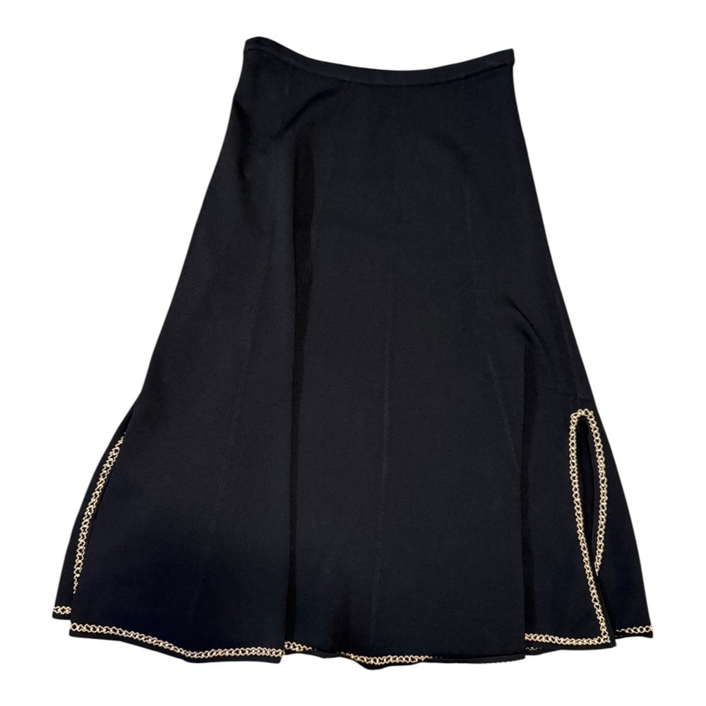 Grace Dane Lewis Black Skirt Beaded Chain Trim‎ A-Line Knit Medium NWT